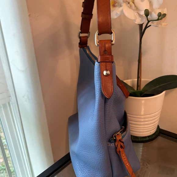 Dooney & Bourke Pebble Leather Sky Blue Shoulder Bag with Brown Accents - Picture 4 of 15